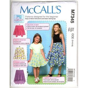 McCall's M7345 Girls 3 to 6 Asymmetrical Skirts Uncut Sewing Pattern New